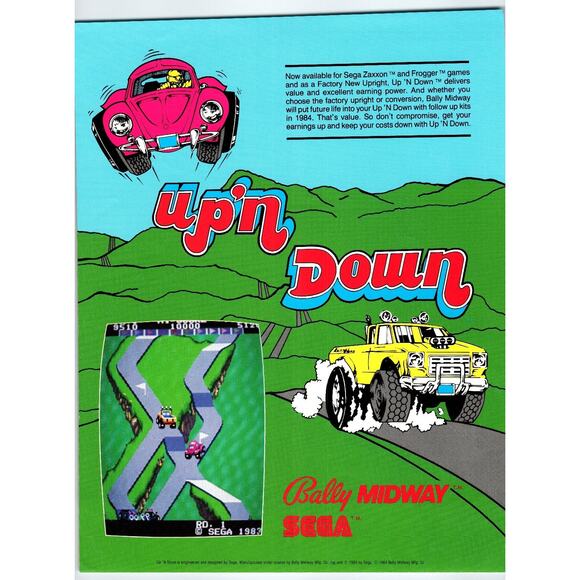 1984 Bally Midway Up'N Down Arcade Game Flyer Sega Zaxxon Frogger - Picture 1 of 2